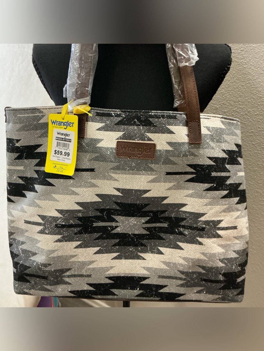 Wrangler Black and Gray Aztec Pattern Tote